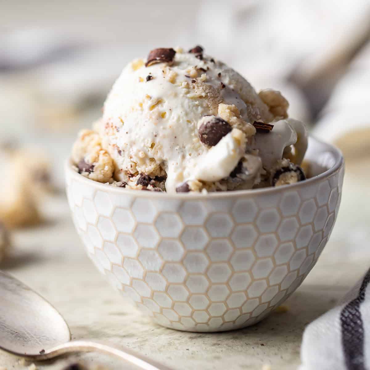 Chocolate Chip Cookie Dough Ice Cream in a Bowl